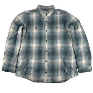 Carhartt Women's Jacket Large Fleece Lined Sherpa Flannel Snap Plaid Green